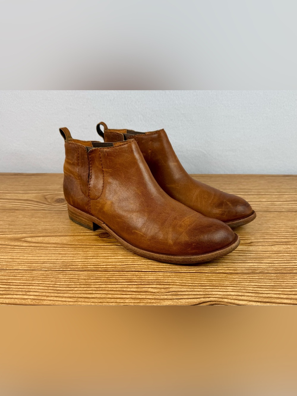 Kork-Ease Brown Leather Chelsea Ankle Boots Womens US 7.5 M Pull-On Round Toe